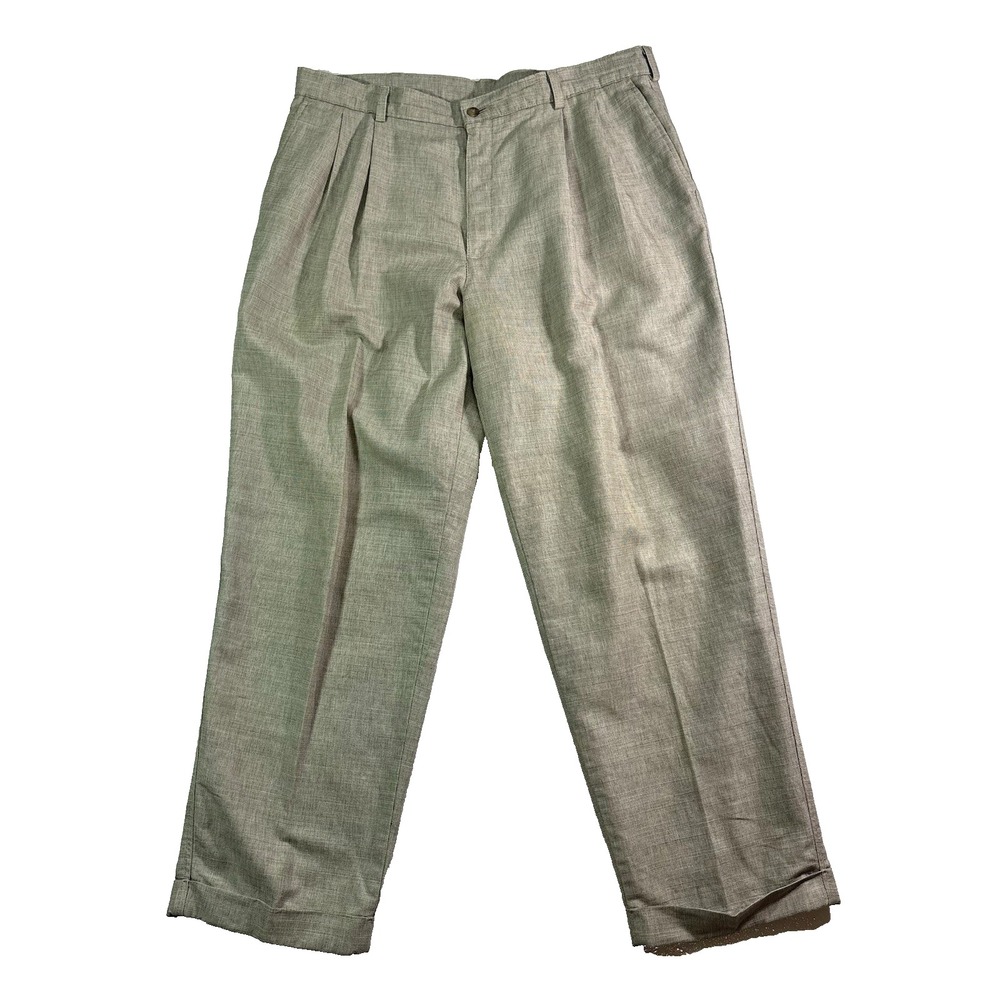 vintage 90s mens beige Savane cotton linen dress pants pleated trousers 38x30